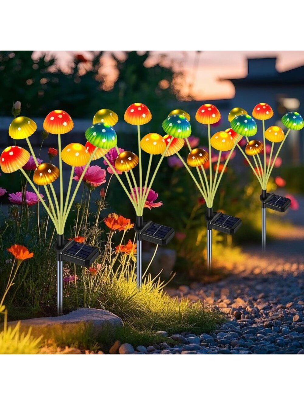 4 Pack Solar Mushroom Lights - 24 LED Waterproof Outdoor Decor for Lawn & Patio